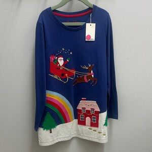 Mini Boden Blue Christmas Kids Shirt dress/tunic with Santa Design